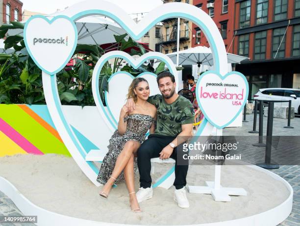 Cely Vazquez and Kem Cetinay attend the "Love Island USA" Season 4 photo call at Gansevoort Plaza on July 20, 2022 in New York City.