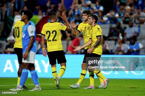 Christian Pulisic of Chelsea celebrates after scoring their side's first goal with team mates during the Pre-Season Friendly match between Chelsea FC...