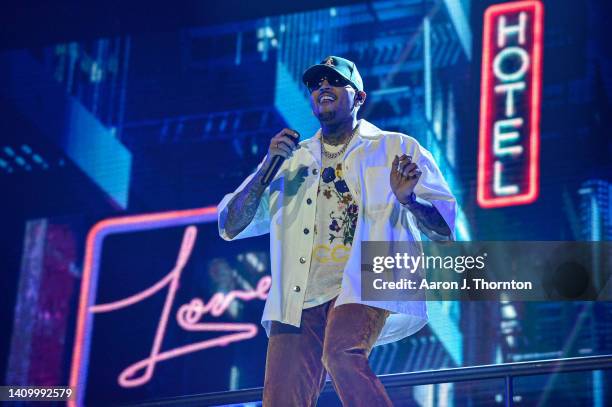 Chris Brown performs on stage during the One of Them Ones tour at Capital One Arena on July 19, 2022 in Washington, DC.