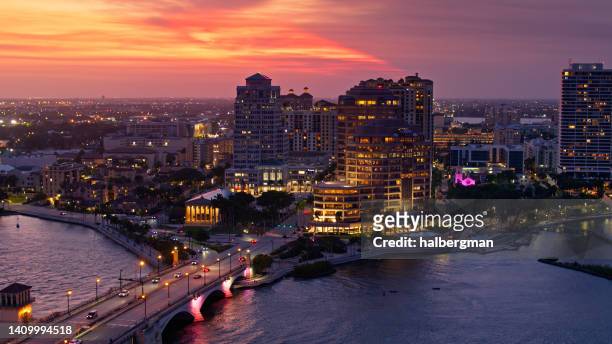 colorful sunset in west palm beach - drone shot - west palm beach stock pictures, royalty-free photos & images