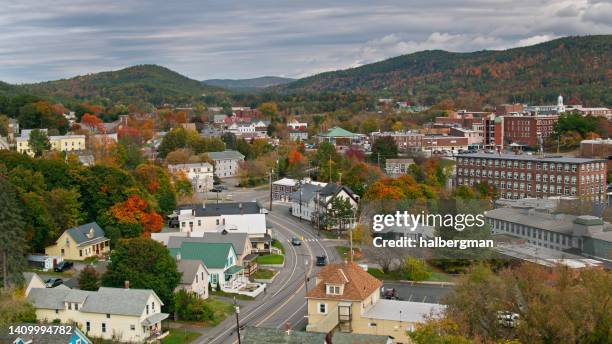 aerial shot of lebanon, new hampshire in fall - new hampshire stock pictures, royalty-free photos & images