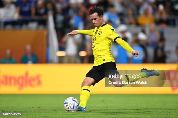 Ben Chilwell of Chelsea takes a penalty during the penalty shoot out during the Pre-Season Friendly match between Chelsea FC and Charlotte FC at Bank...