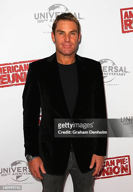 Shane Warne arrives at the Australian premiere of "American Pie: Reunion" on March 7, 2012 in Melbourne, Australia.