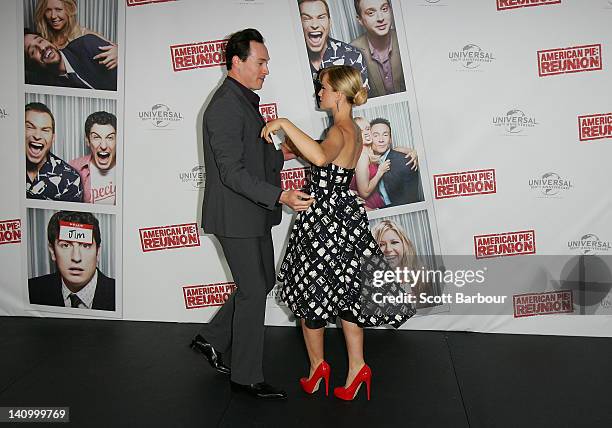 Chris Klein and Mena Suvari dance as they arrive at the Australian premiere of "American Pie: Reunion" on March 7, 2012 in Melbourne, Australia.