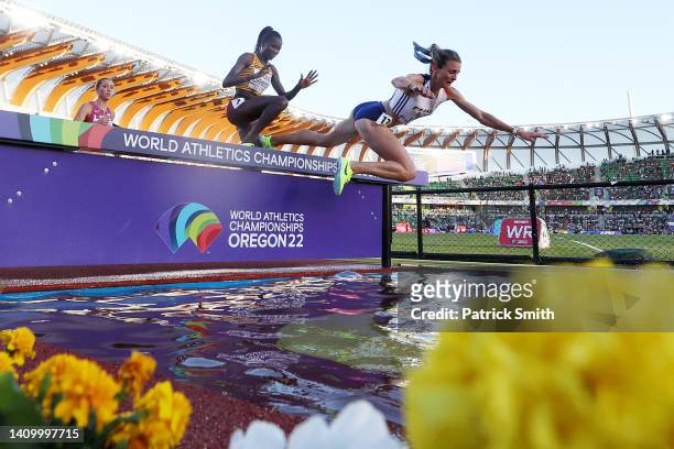 Alice Finot of Team France competes in the Women's 3000m Steeplechase Final on day six of the World Athletics Championships Oregon22 at Hayward Field...