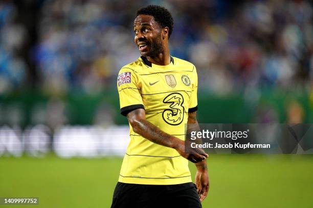 Raheem Sterling of Chelsea looks on during the Pre-Season Friendly match between Chelsea FC and Charlotte FC at Bank of America Stadium on July 20,...
