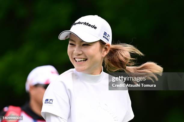 Akira Yamaji of Japan smiles on the 13th hole during the first round of Daito Kentaku eHeyanet Ladies at Takino Country Club on July 21, 2022 in...