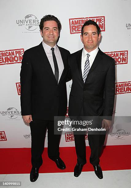 Hayden Schlossberg and Jon Hurwitz arrive at the Australian premiere of "American Pie: Reunion" on March 7, 2012 in Melbourne, Australia.