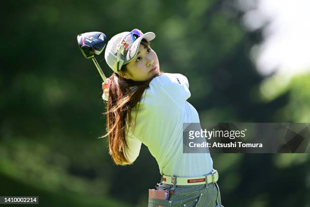 Amateur Reika Minato of Japan hits her tee shot on the 12th hole during the first round of Daito Kentaku eHeyanet Ladies at Takino Country Club on...