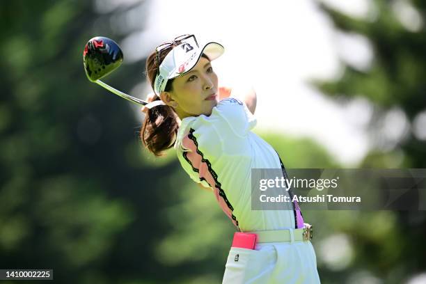 Momoko Uete of Japan hits her tee shot on the 12th hole during the first round of Daito Kentaku eHeyanet Ladies at Takino Country Club on July 21,...