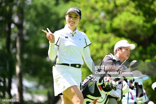 Rieru Shibusawa of Japan poses on the 12th hole during the first round of Daito Kentaku eHeyanet Ladies at Takino Country Club on July 21, 2022 in...