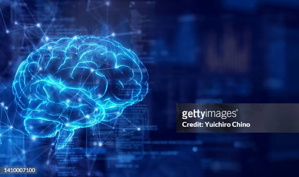 artificial intelligence brain and network data - hud grafische gebruikersinterface stockfoto's en -beelden
