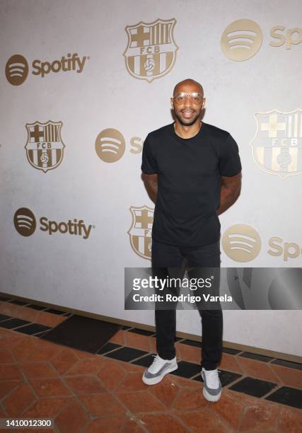 Thierry Henry attends as FC Barcelona and Spotify celebrate their partnership at the Four Seasons at the Surf Club, Miami at Four Seasons Surfside on...