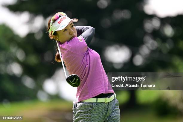Pei-Ying Tsai of Chinese Taipei hits her tee shot on the 12th hole during the first round of Daito Kentaku eHeyanet Ladies at Takino Country Club on...