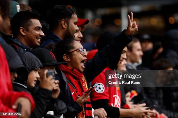 Fans show their support during a Manchester United training session at the WACA on July 21, 2022 in Perth, Australia.