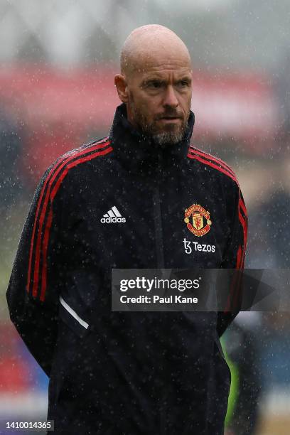 Erik ten Hag, manager of Manchester United looks on during a Manchester United training session at the WACA on July 21, 2022 in Perth, Australia.