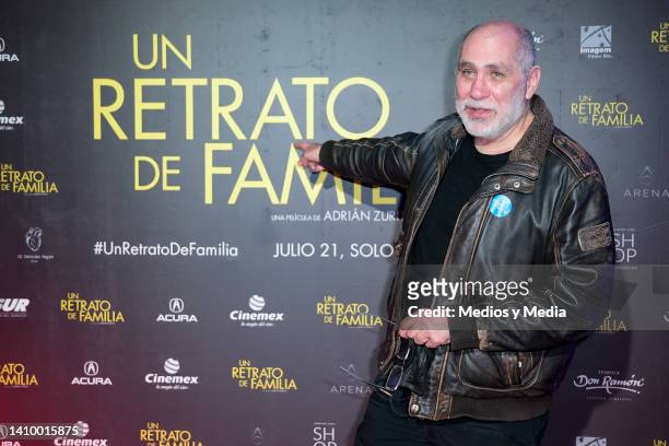 Guillermo Arriaga poses for a photo on the red carpet during the premiere of "Un Retrato De Familia" at Cinemex Antara Polanco on July 20, 2022 in...