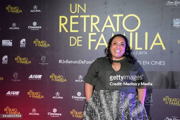 Michelle Rodríguez poses for a photo on the red carpet during the premiere of "Un Retrato De Familia" at Cinemex Antara Polanco on July 20, 2022 in...