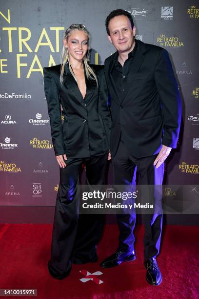 Regina Contreras and Adrián Zurita pose for a photo on the red carpet during the premiere of "Un Retrato De Familia" at Cinemex Antara Polanco on...