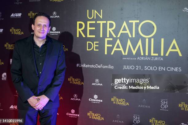 Adrián Zurita poses for a photo on the red carpet during the premiere of "Un Retrato De Familia" at Cinemex Antara Polanco on July 20, 2022 in Mexico...