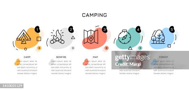camping-infografik-konzepte - fuchsschwanz anhänger stock-grafiken, -clipart, -cartoons und -symbole