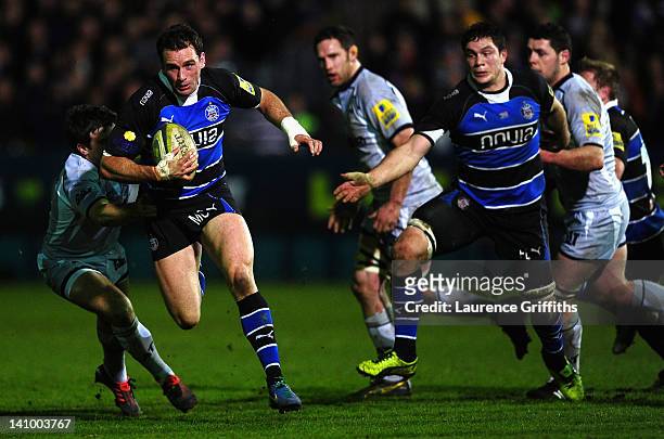 Matt Carraro of Bath in action during the LV=Cup Semi Fianal match between Bath and Leicester Tigers at Recreation Ground on March 9, 2012 in Bath,...