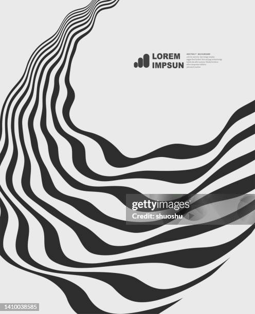 abstrakter schwarz-weißer kurvenwellenstreifen-linienmusterhintergrund - zweidimensionale form stock-grafiken, -clipart, -cartoons und -symbole