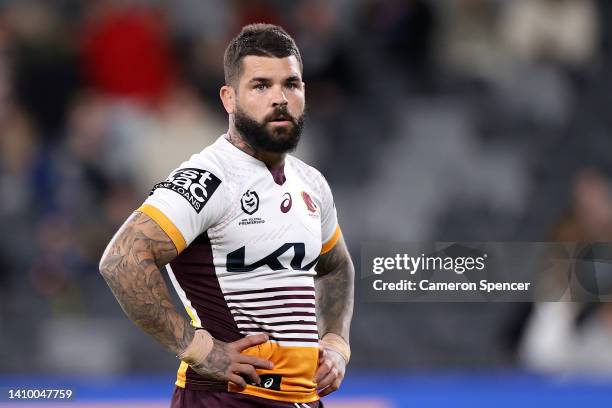 Adam Reynolds of the Broncos looks on during warm up ahead of the round 19 NRL match between the Parramatta Eels and the Brisbane Broncos at CommBank...