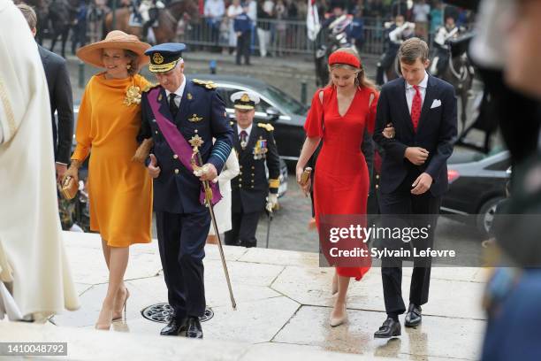 Queen Mathilde of Belgium, King Philippe of Belgium, Crown Princess Elisabeth of Belgium and Prince Emmanuel of Belgium, members of the Royal family...