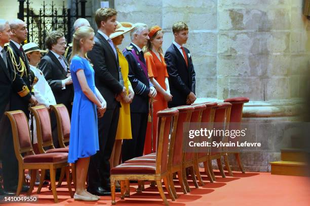 Princess Eleonore, Prince Gabriel, Queen Mathilde of Belgium, King Philippe of Belgium, Crown Princess Elisabeth of Belgium and Prince Emmanuel of...