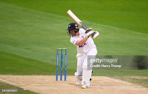 Tom Kohler-Cadmore of Yorkshire plays a shot during Day Three of the LV= Insurance County Championship match between Somerset and Yorkshire at The...