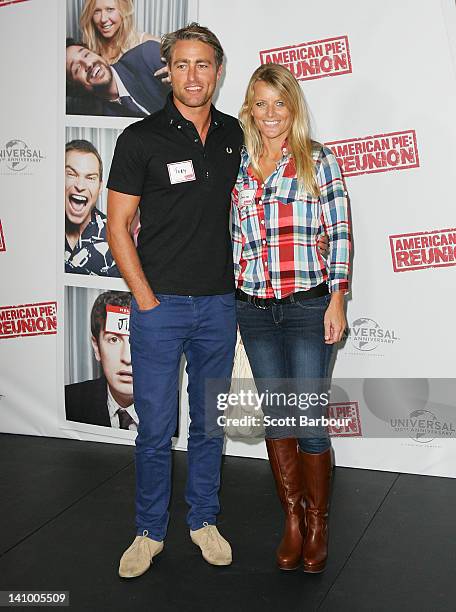 Toby Roberts and Simone Callahan arrive at the Australian premiere of "American Pie: Reunion" on March 7, 2012 in Melbourne, Australia.