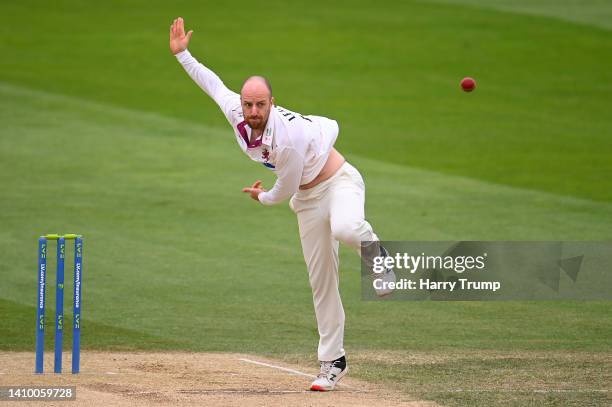 Jack Leach of Somerset in bowling action during Day Three of the LV= Insurance County Championship match between Somerset and Yorkshire at The Cooper...