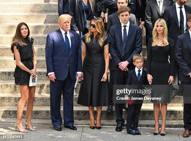 Kai Madison Trump, former U.S. President Donald Trump, former U.S. First Lady Melania Trump, Barron Trump, Theo Kushner and Ivanka Trump are seen at...