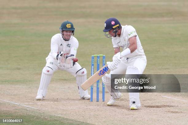 Wayne Madsen of Derbyshire is caught by Joe Clarke of Nottinghamshire during the LV= Insurance County Championship match between Derbyshire and...