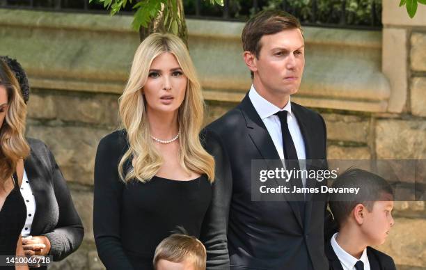 Ivanka Trump and Jared Kushner are seen at the funeral of Ivana Trump on July 20, 2022 in New York City.