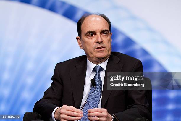 Jean-Michel Aubertin, chief executive officer of Doosan Power Systems, listens at the 2012 CERAWEEK conference in Houston, Texas, U.S., on Thursday,...