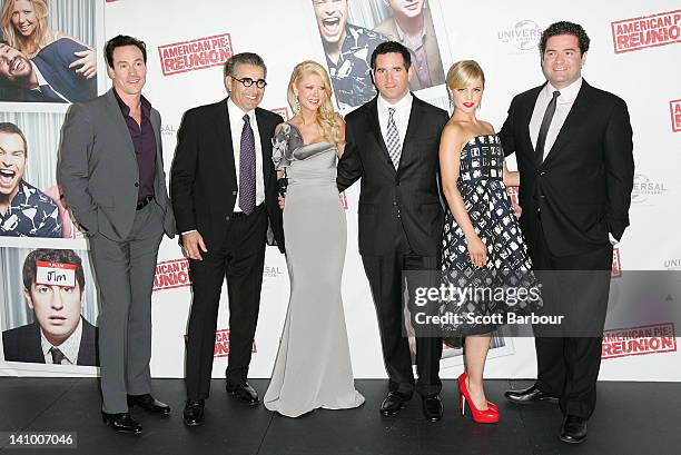 Chris Klein, Eugene Levy, Tara Reid, Hayden Schlossberg, Mena Suvari and Jon Hurwitz arrive at the Australian premiere of "American Pie: Reunion" on...