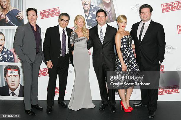 Chris Klein, Eugene Levy, Tara Reid, Hayden Schlossberg, Mena Suvari and Jon Hurwitz arrive at the Australian premiere of "American Pie: Reunion" on...