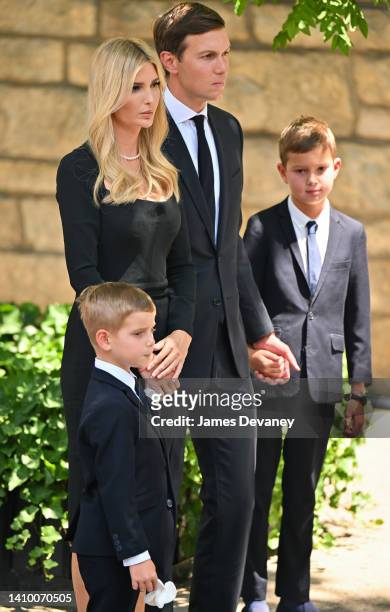 Theo Kushner, Ivanka Trump, Jared Kushner and Joseph Kushner are seen at the funeral of Ivana Trump on July 20, 2022 in New York City.