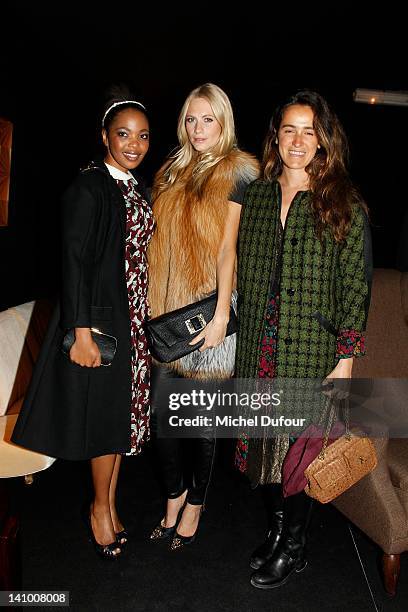 Poppy Delevingne and Delfina Delettrez Fendi attend the Louis Vuitton Ready-To-Wear Fall/Winter 2012 show as part of Paris Fashion Week on March 7,...