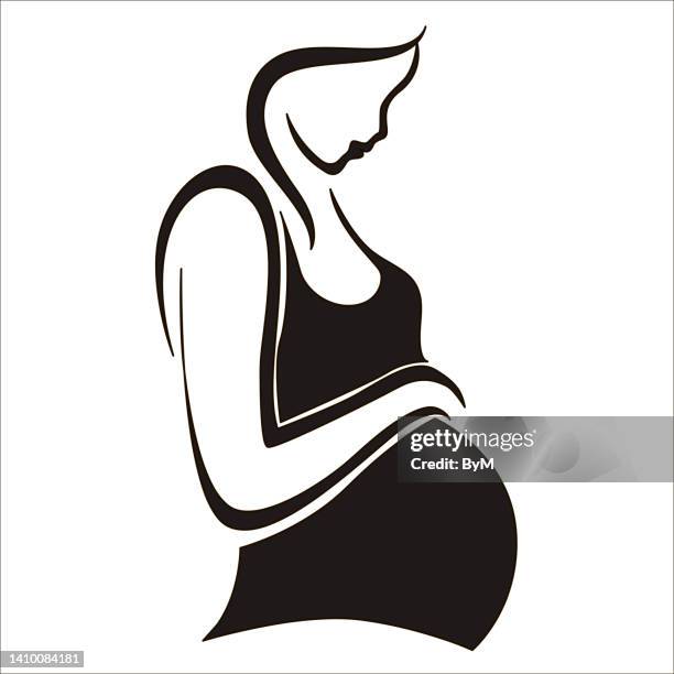 schwangere frau silhouette continuous line - pregnant isolated stock-grafiken, -clipart, -cartoons und -symbole