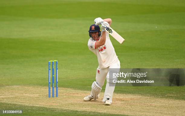 Dan Lawrence of Essex hits runs during Day Three of the LV= Insurance County Championship match between Surrey and Essex at The Kia Oval on July 21,...