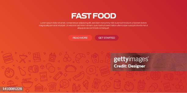 fast food web banner with linear icons, trendy linear style vector - deep fried stock illustrations