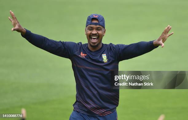 Khaya Zondo of South Africa takes part in a nets session at Emirates Old Trafford on July 21, 2022 in Manchester, England.