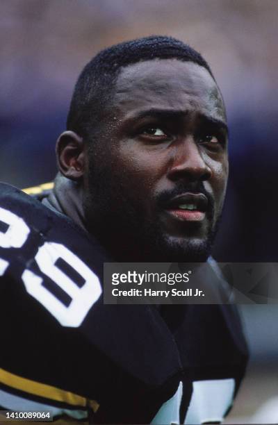 Barry Foster, Running Back for the Pittsburgh Steelers looks on from the sideline during the American Football Conference Central Division game...