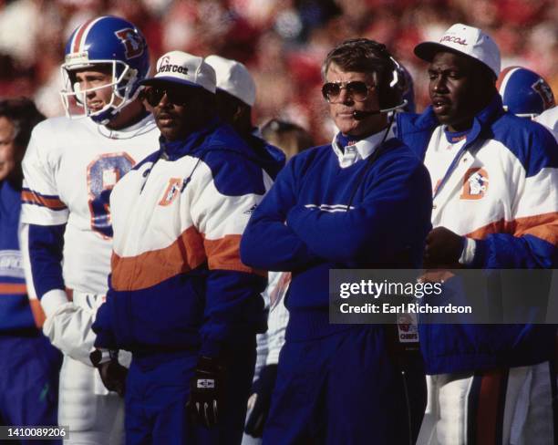 Dan Reeves, Head Coach for the Denver Broncos looks on from the side line during the American Football Conference West Division game against the...