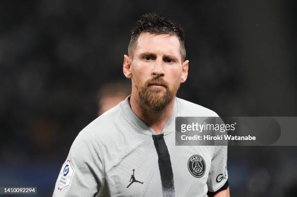 Lionel Messi of Paris Saint-Germain looks on during the preseason friendly match between Paris Saint-Germain and Kawasaki Frontale at National...