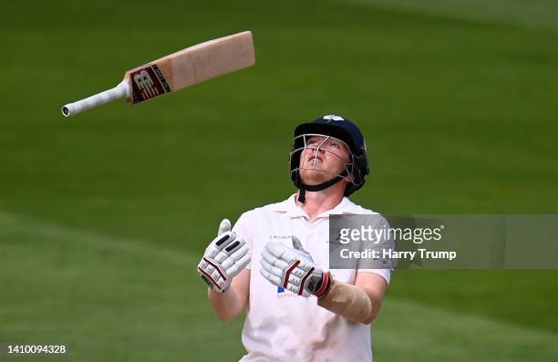 Dom Bess of Yorkshire reacts after being dismissed during Day Three of the LV= Insurance County Championship match between Somerset and Yorkshire at...