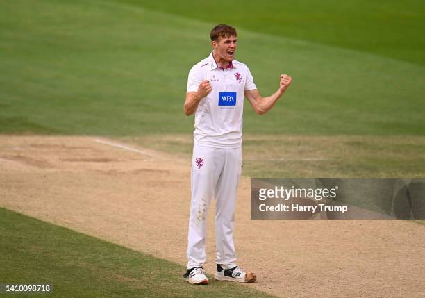 Kasey Aldridge of Somerset celebrates the wicket of Shannon Gabriel of Yorkshire during Day Three of the LV= Insurance County Championship match...